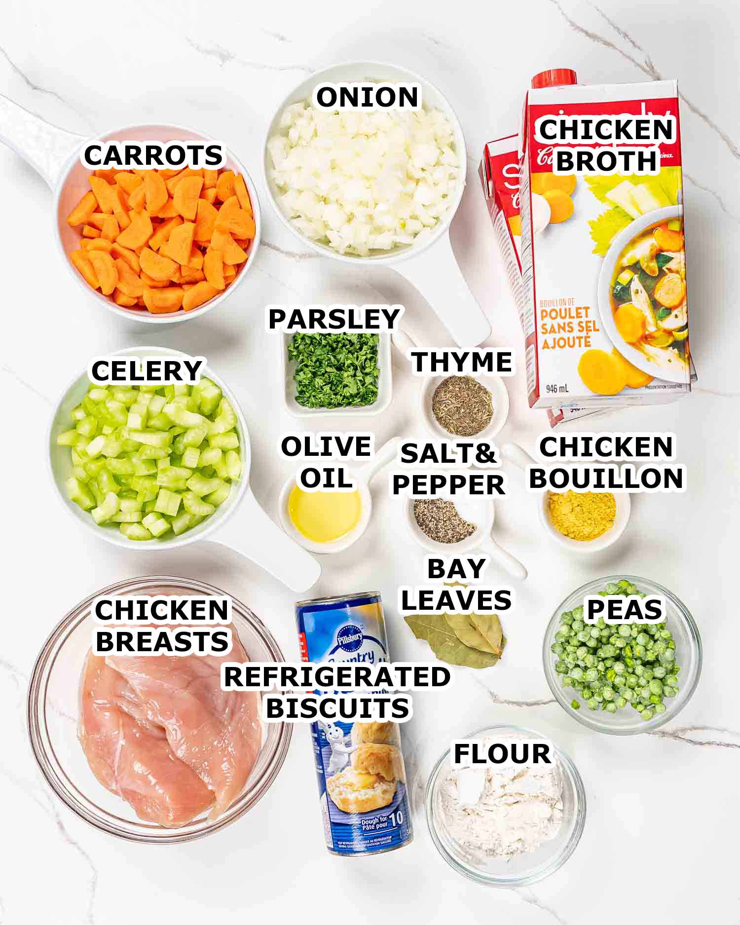 ingredients needed to make instant pot chicken and dumplings.