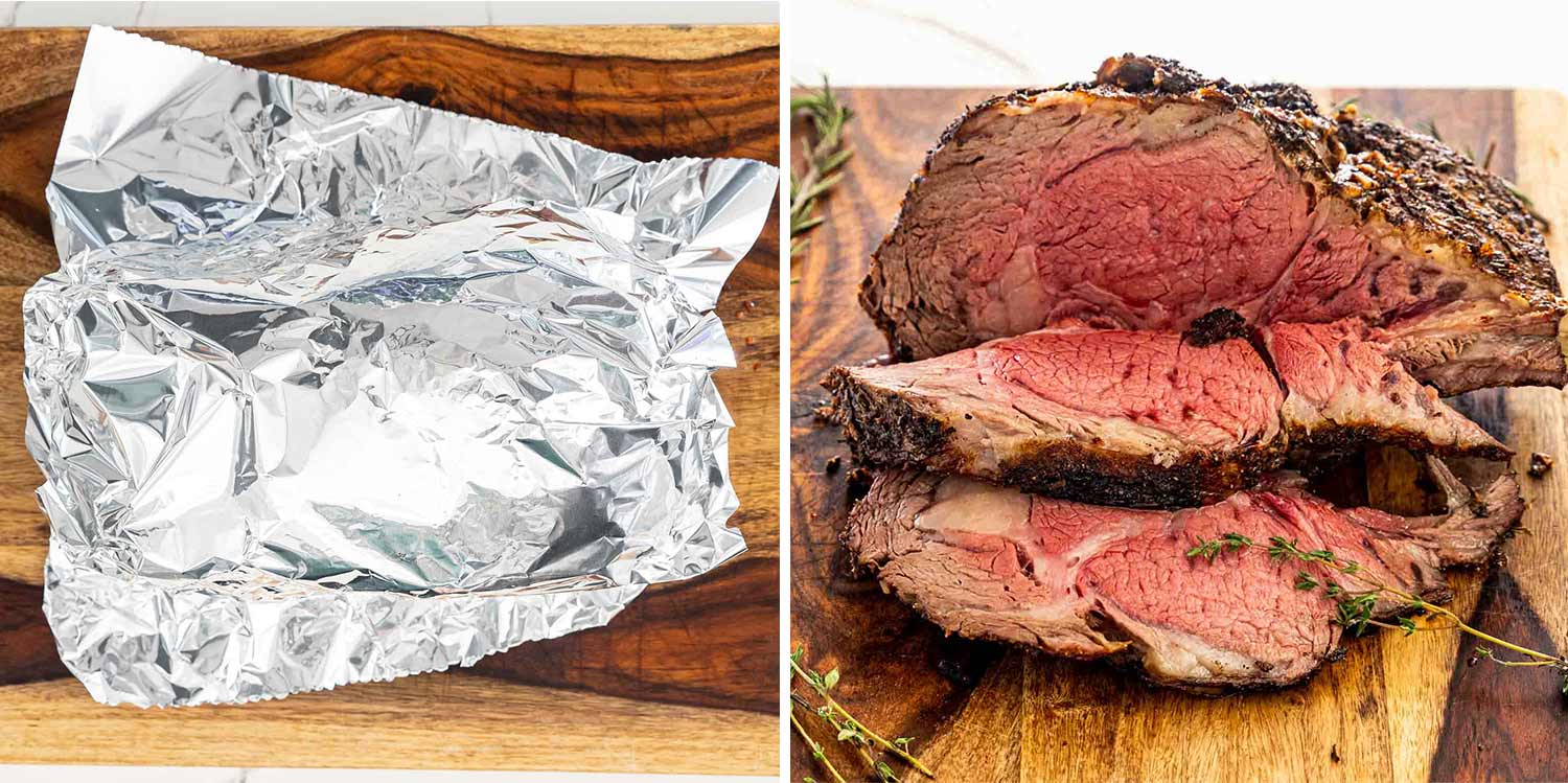 process shots showing how to make prime rib roast.