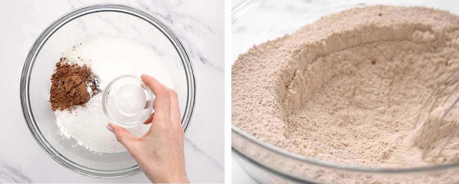 process shots showing how to make red velvet cake.