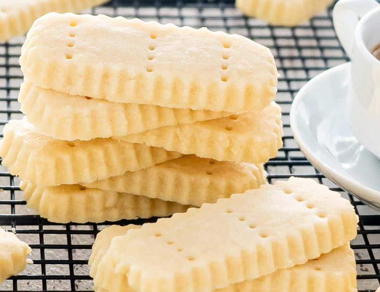 stacks of shortbread on a cooling rack.