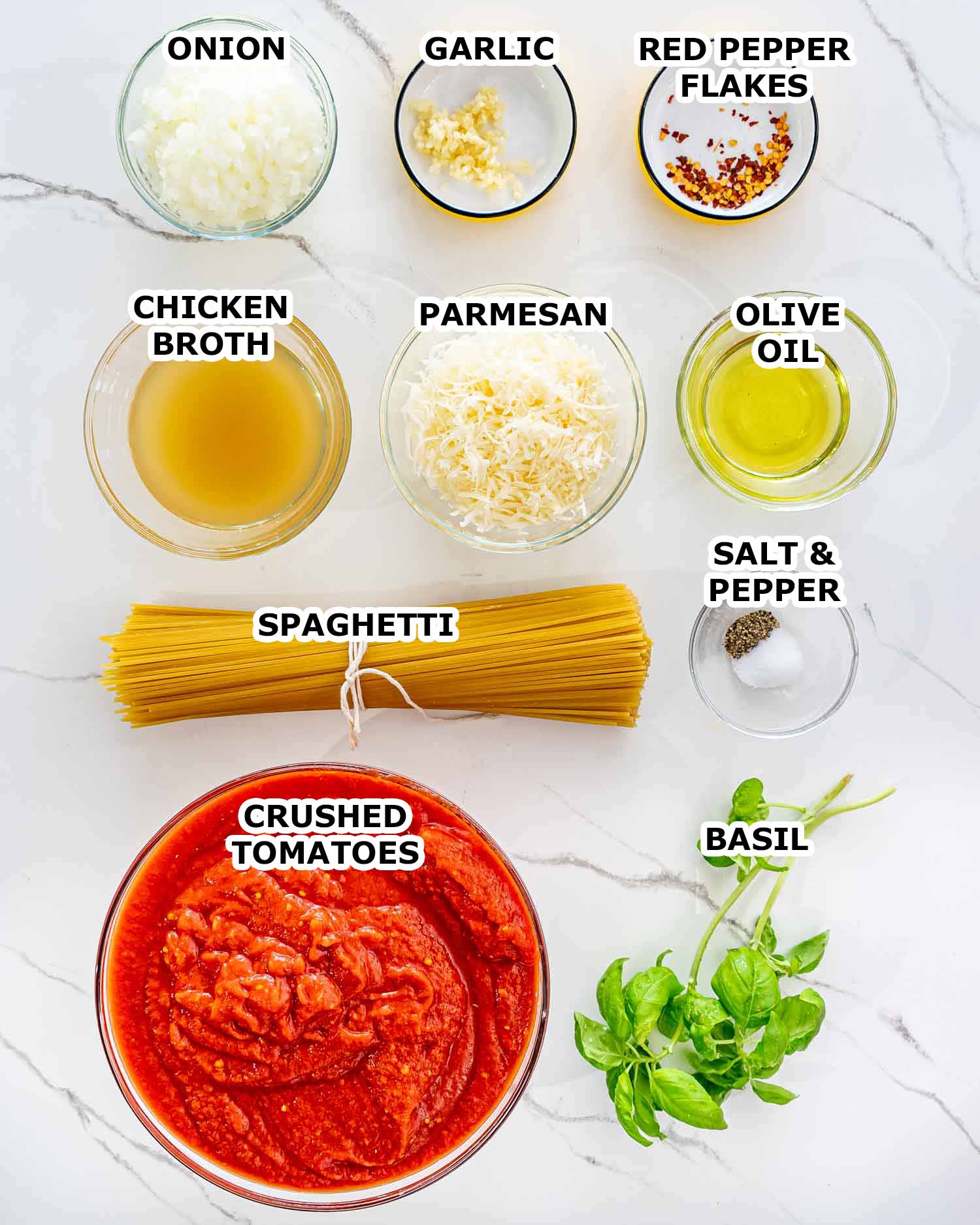 ingredients needed to make spaghetti and meatballs.