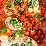 overhead shot of caprese chicken
