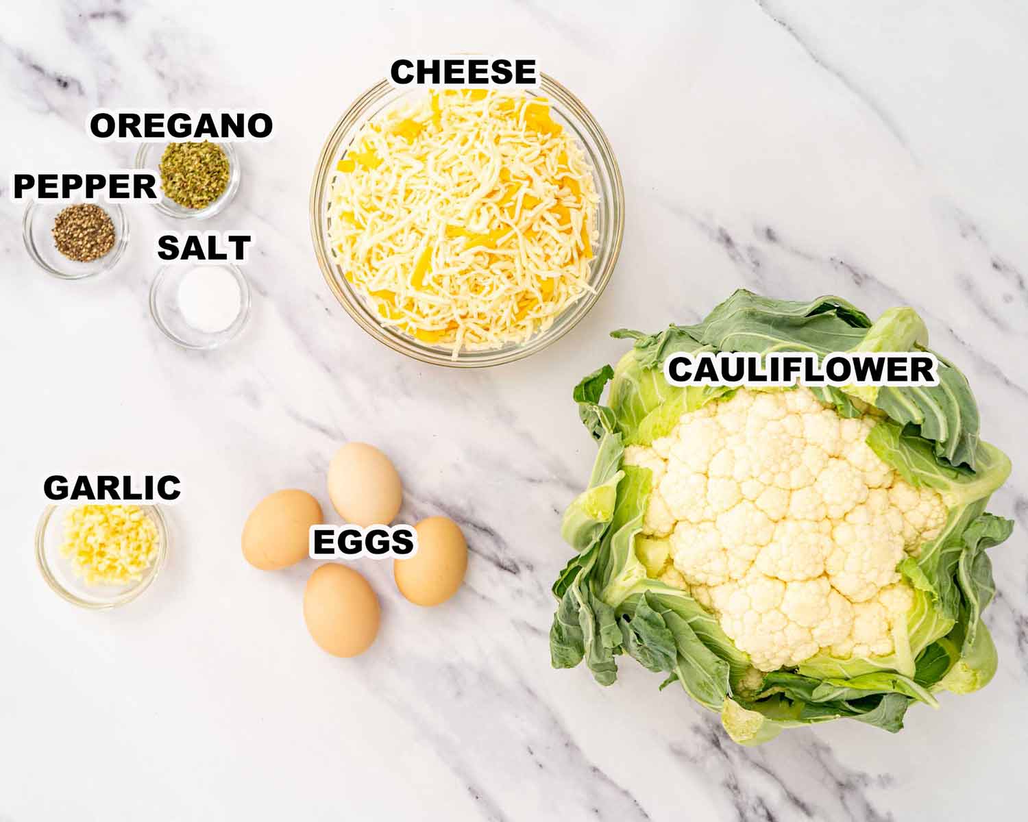 ingredients needed to make cheesy cauliflower breadsticks.