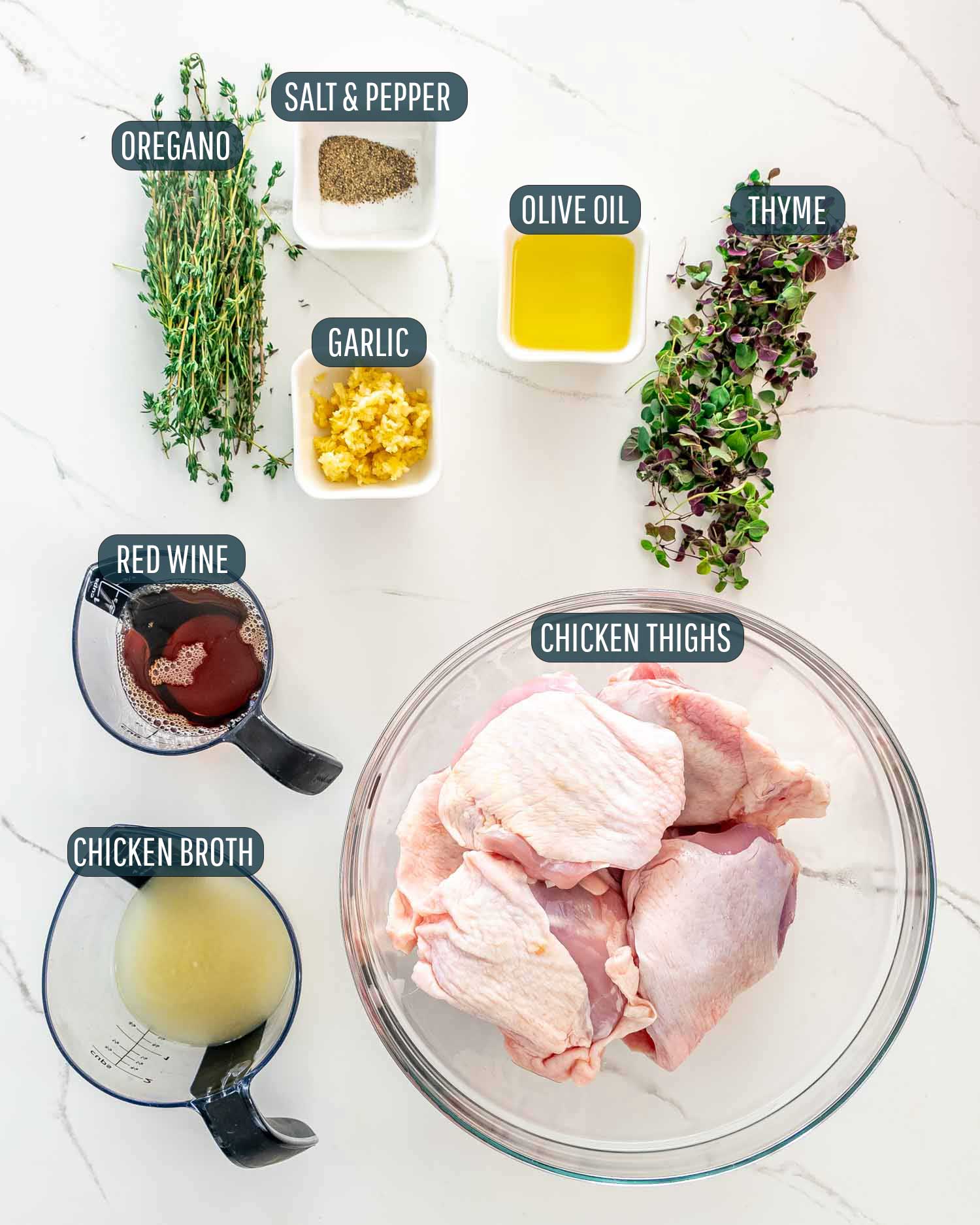 ingredients needed to make chicken in garlic and herb sauce.