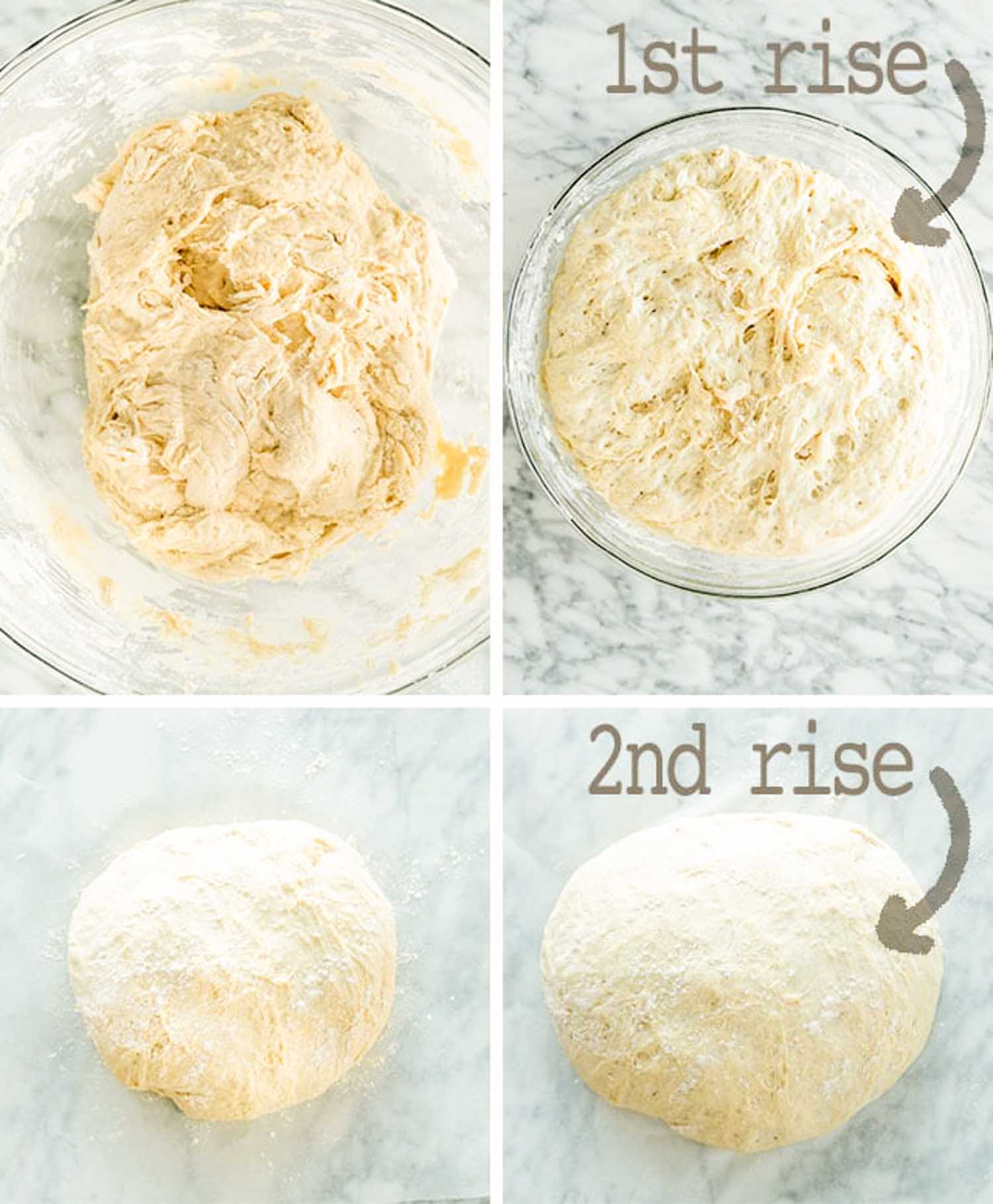 process shots showing how to make fast and easy no knead bread.