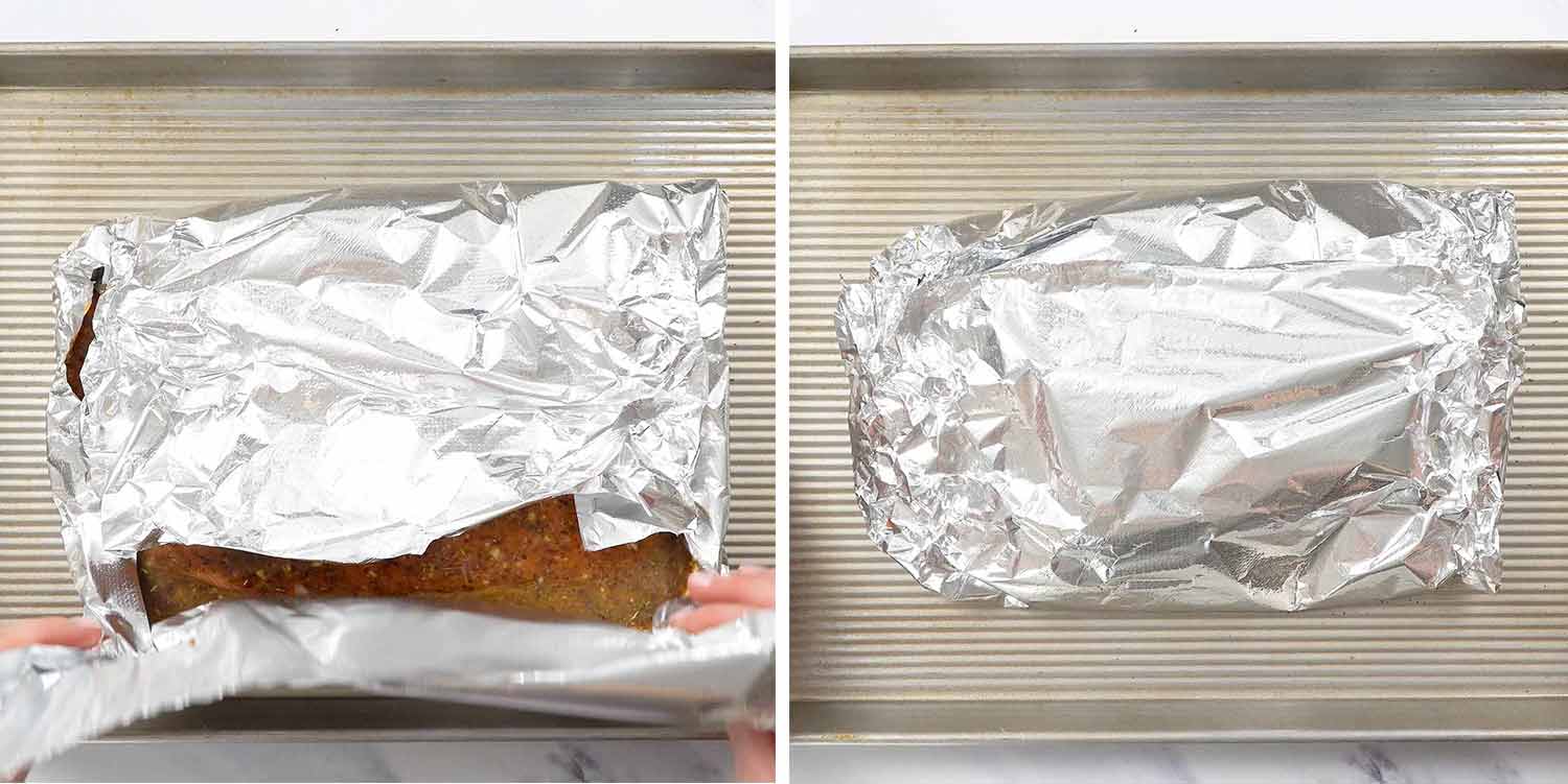 process shots showing how to make honey mustard salmon.