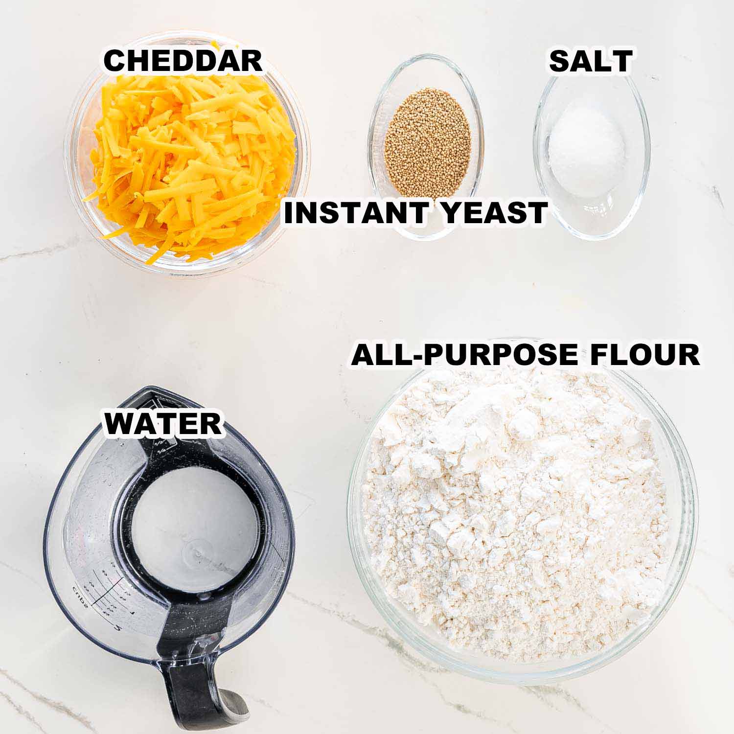 ingredients needed to make no knead skillet bread.