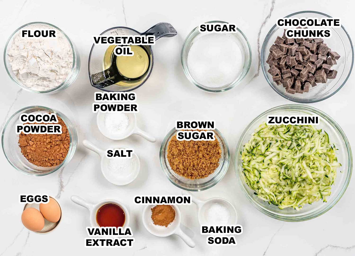 ingredients needed to make chocolate zucchini bread.