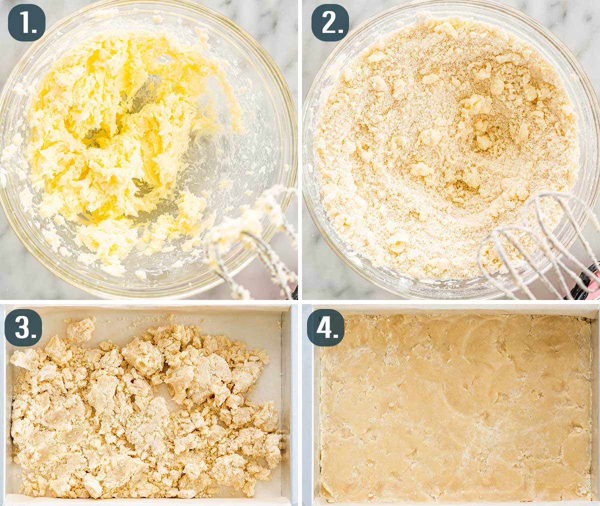 process shots showing how to make crust for lemon bars.