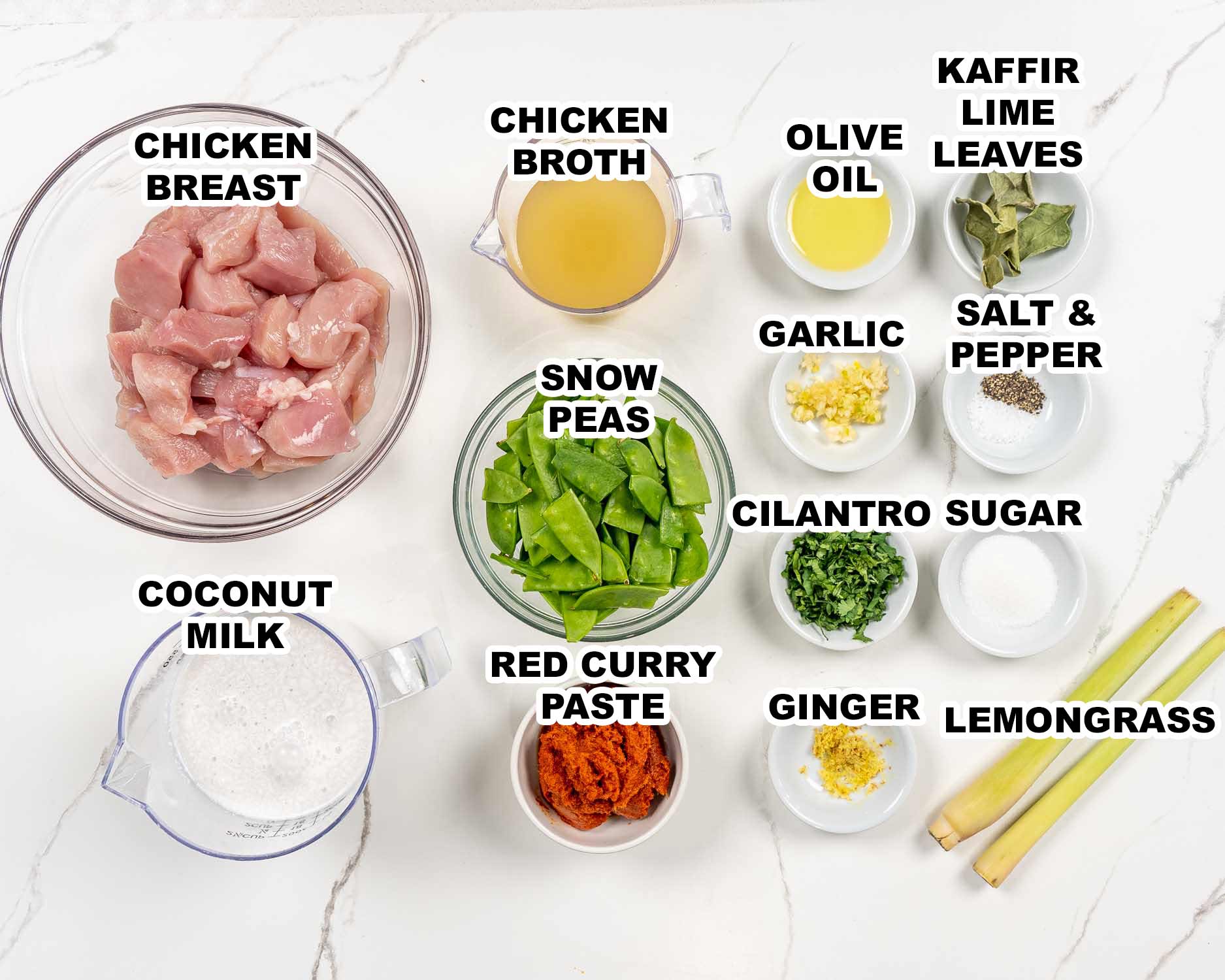 ingredients needed to make thai red curry chicken.