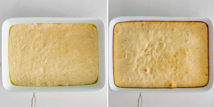 process shots showing how to make tres leches cake.