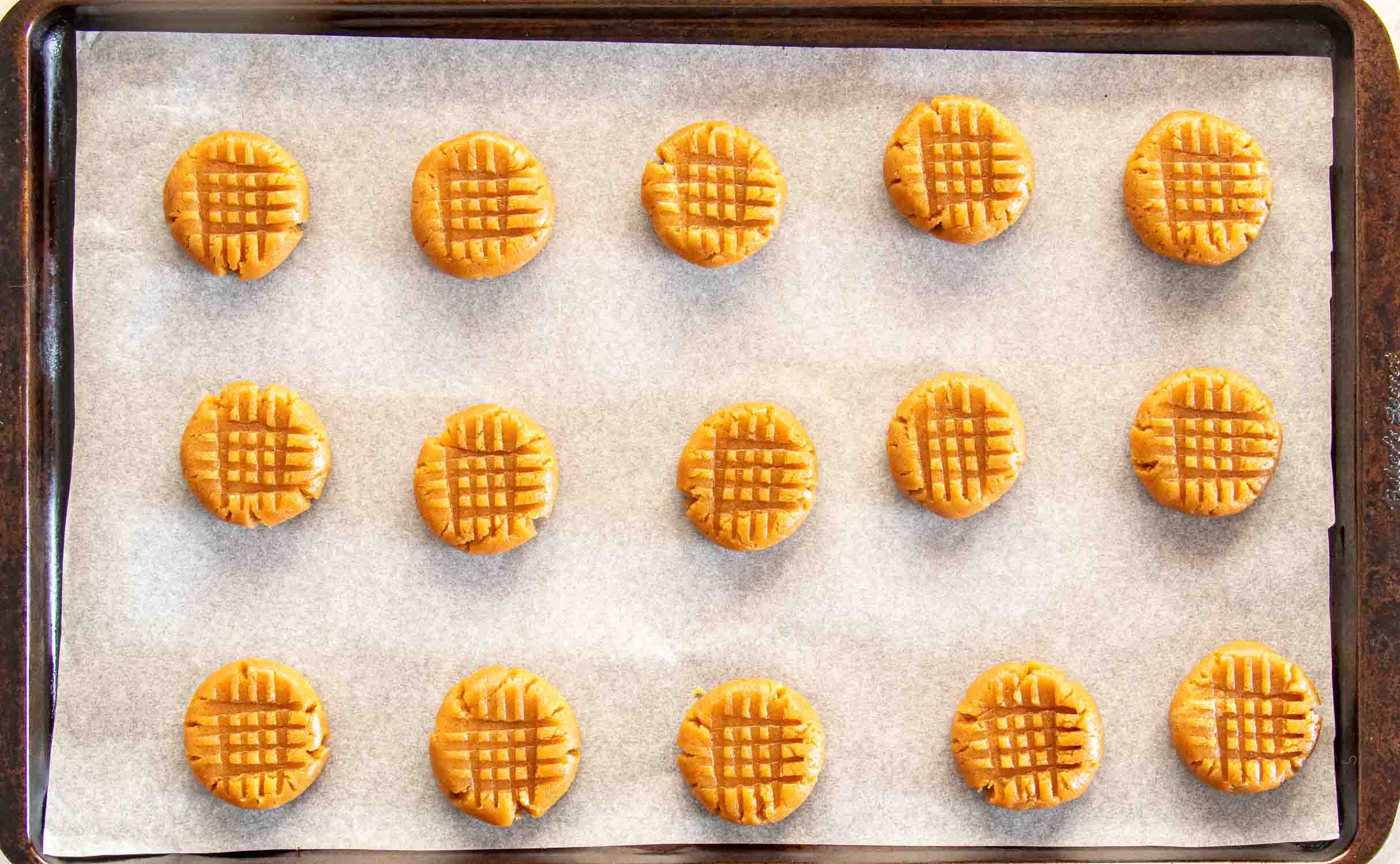 process shots showing how to make 3 ingredient peanut butter cookies.