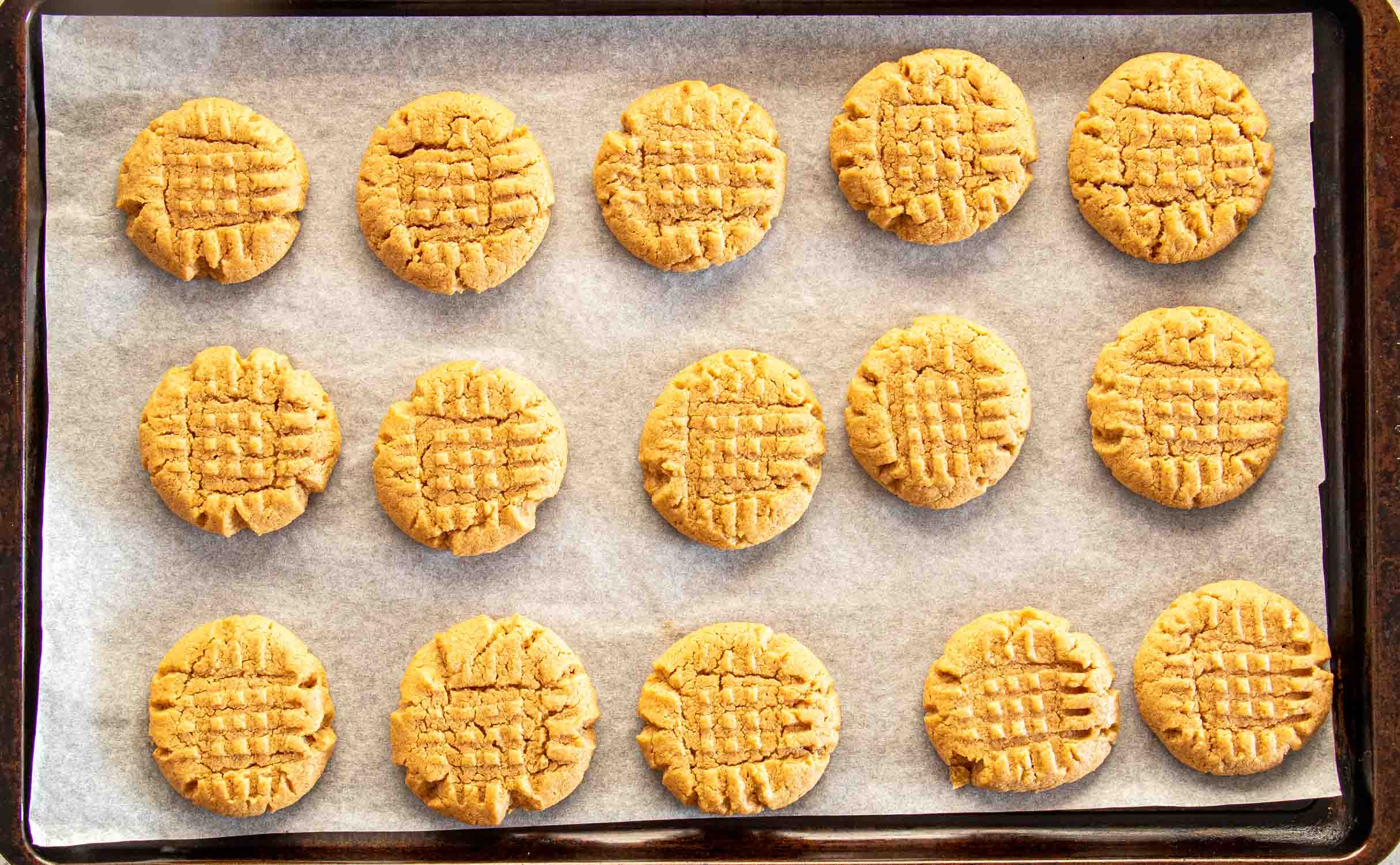 process shots showing how to make 3 ingredient peanut butter cookies.