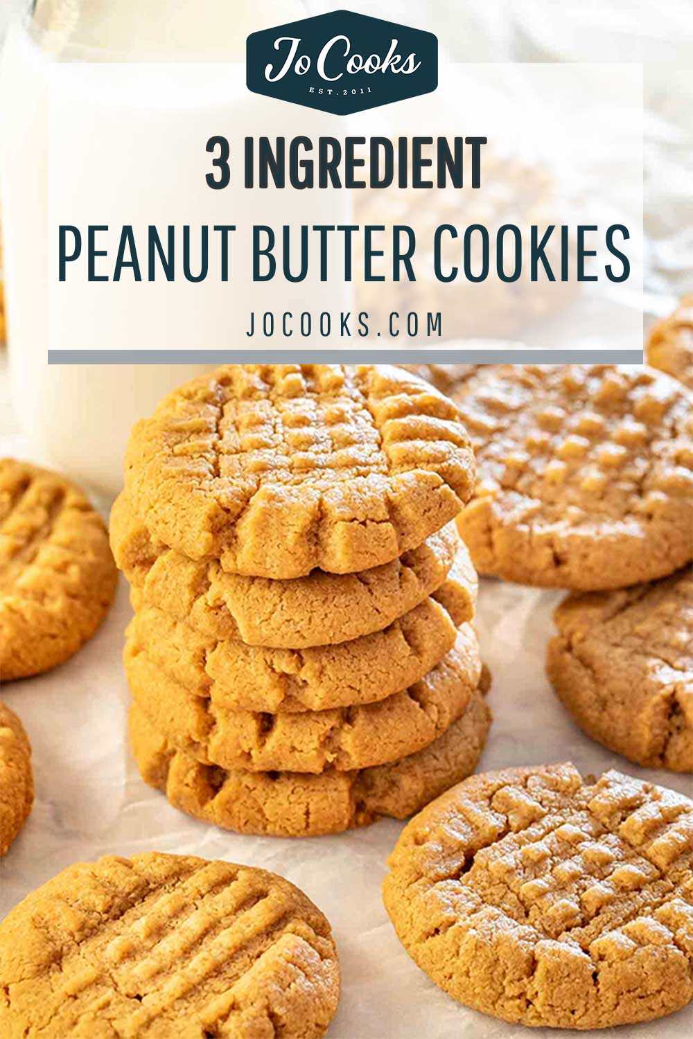 pin for 3 ingredient peanut butter cookies.