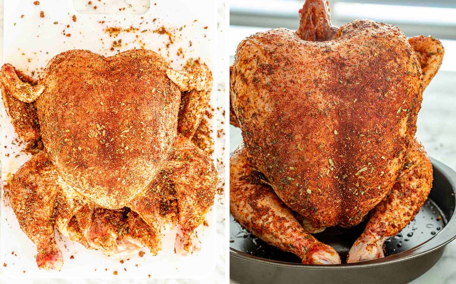 process shots showing how to make beer can chicken.