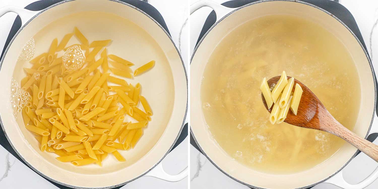 process shots showing how to make cajun chicken pasta.