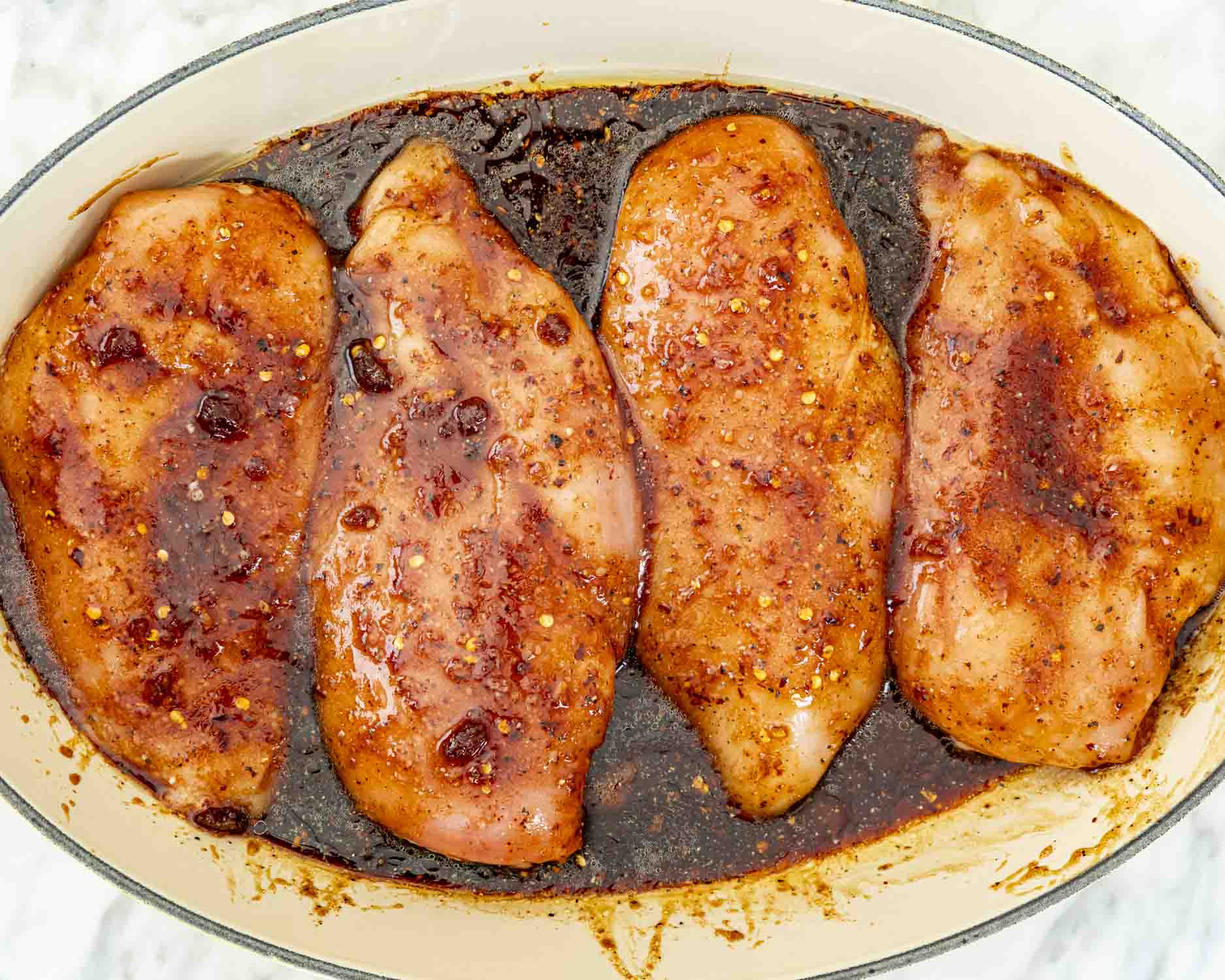 process shots showing how to make firecracker chicken.