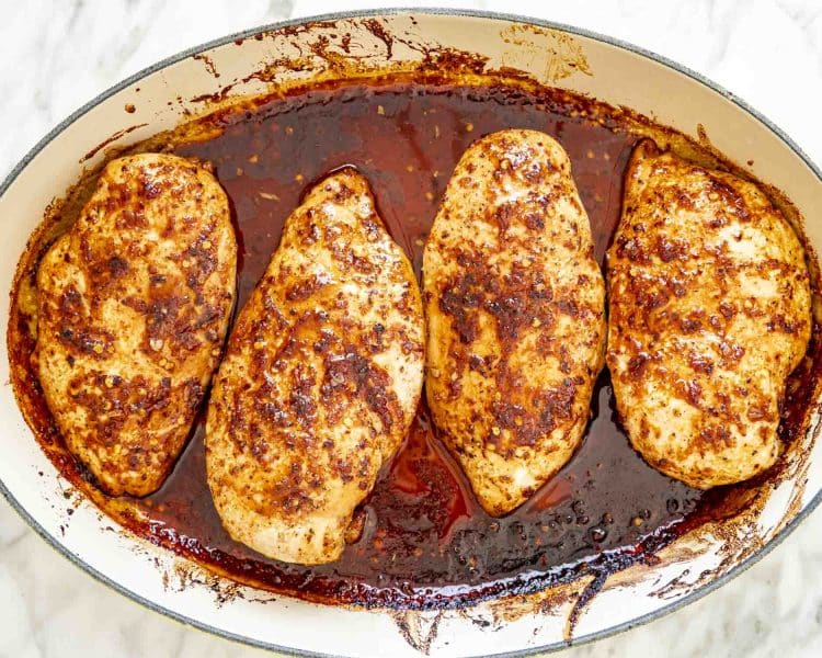 process shots showing how to make firecracker chicken.