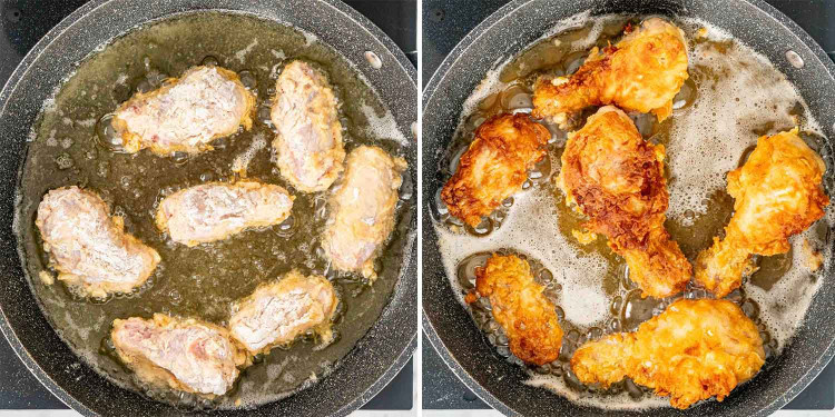 process shots showing how to make buttermilk fried chicken.