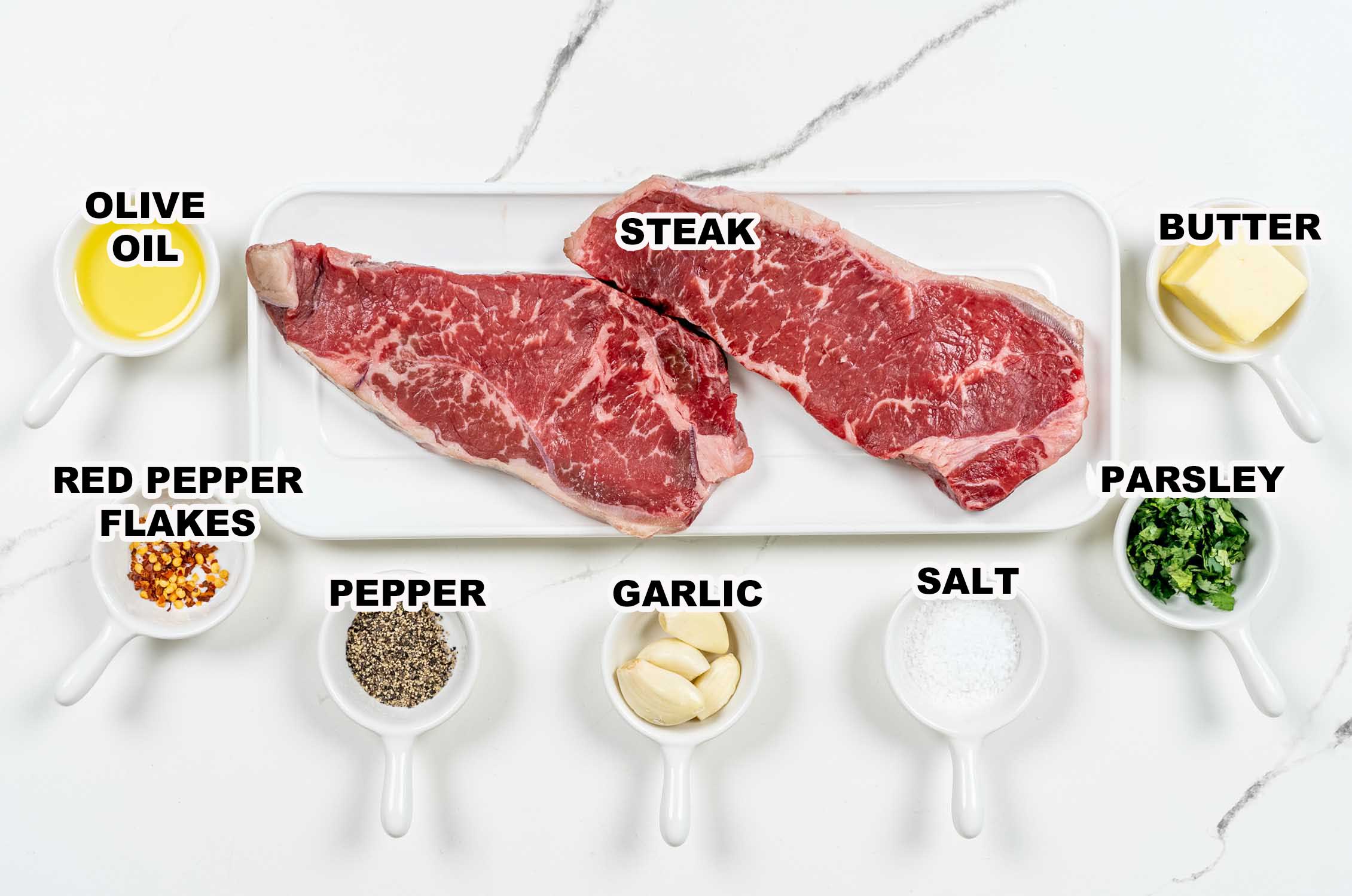 ingredients needed to make garlic butter steak bites.