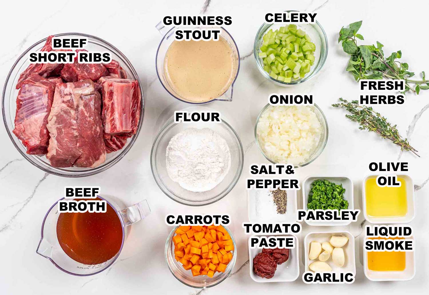 ingredients needed to make guinness braised short ribs.