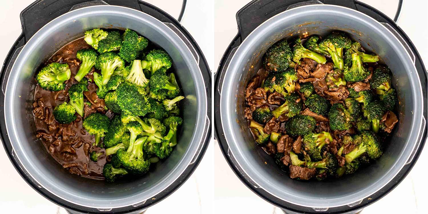 process shots showing how to make instant pot beef and broccoli.