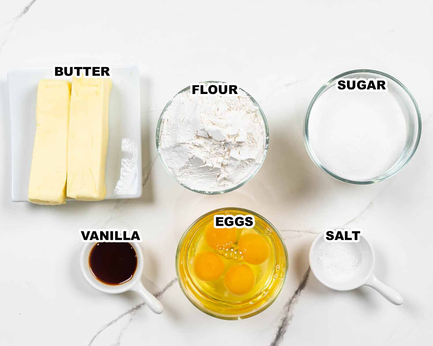 ingredients needed to make pound cake.