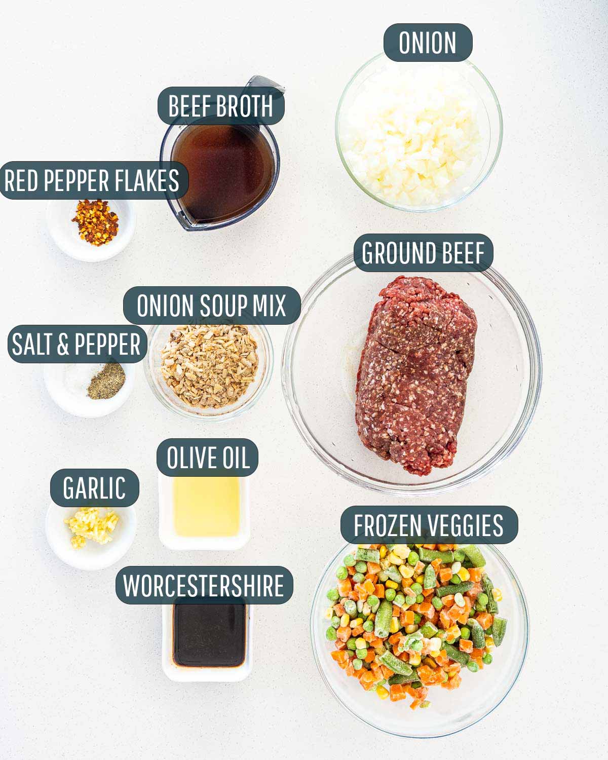 ingredients needed to make the filling for shepherd's pie.