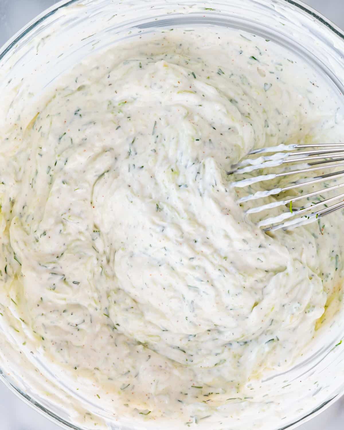 freshly made tzatziki sauce in a bowl.