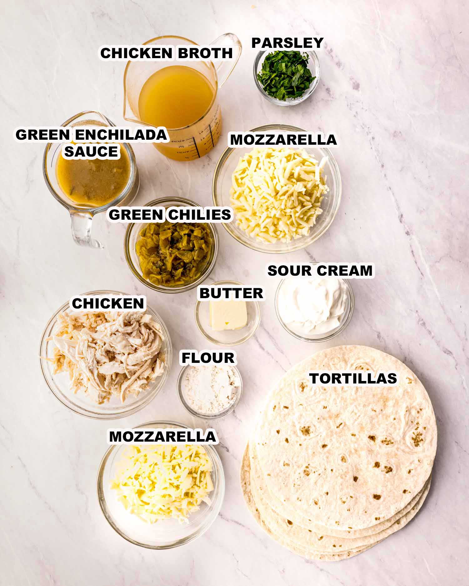 ingredients needed to make white chicken enchiladas.