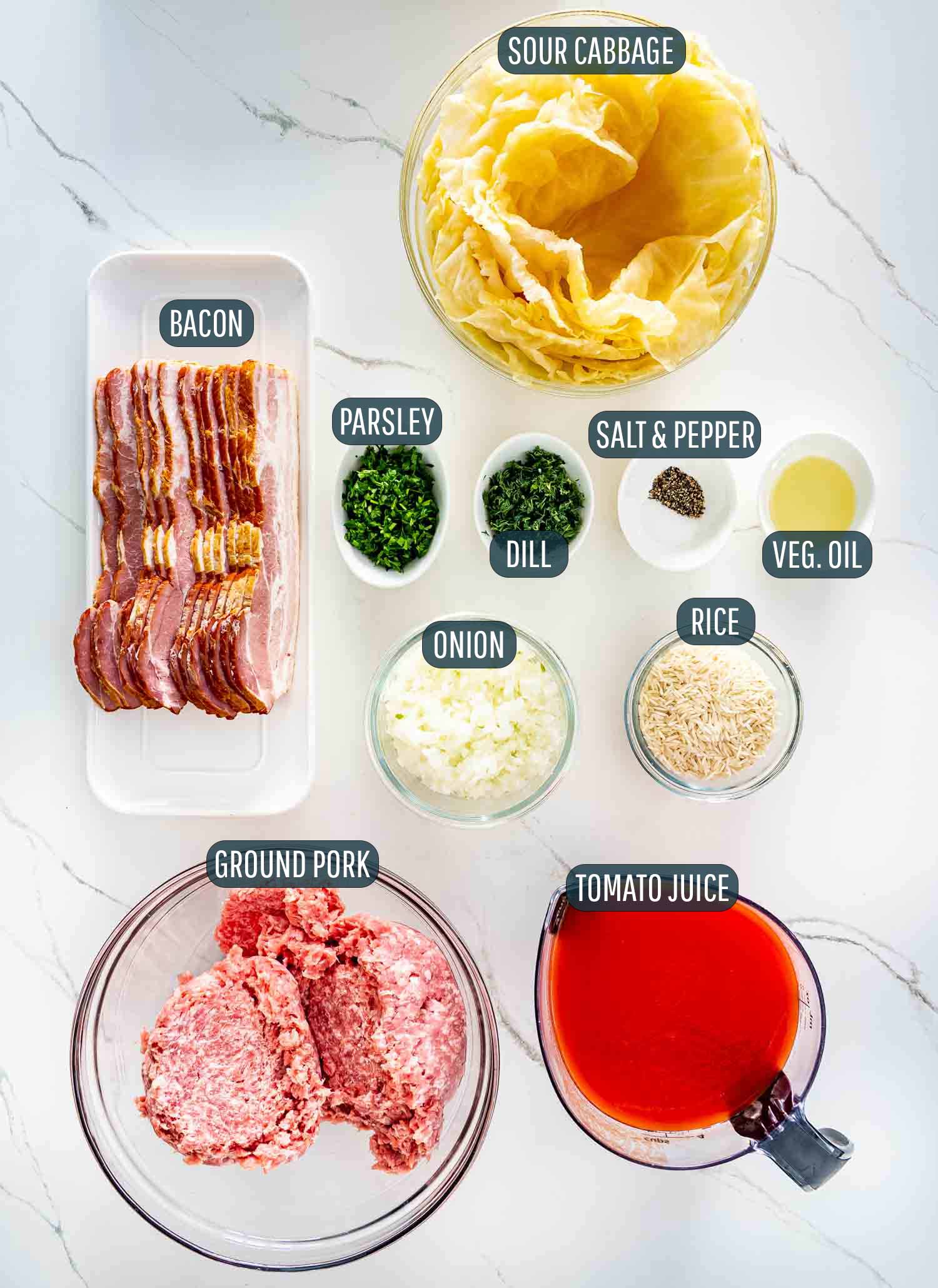ingredients needed to make romanian cabbage rolls.