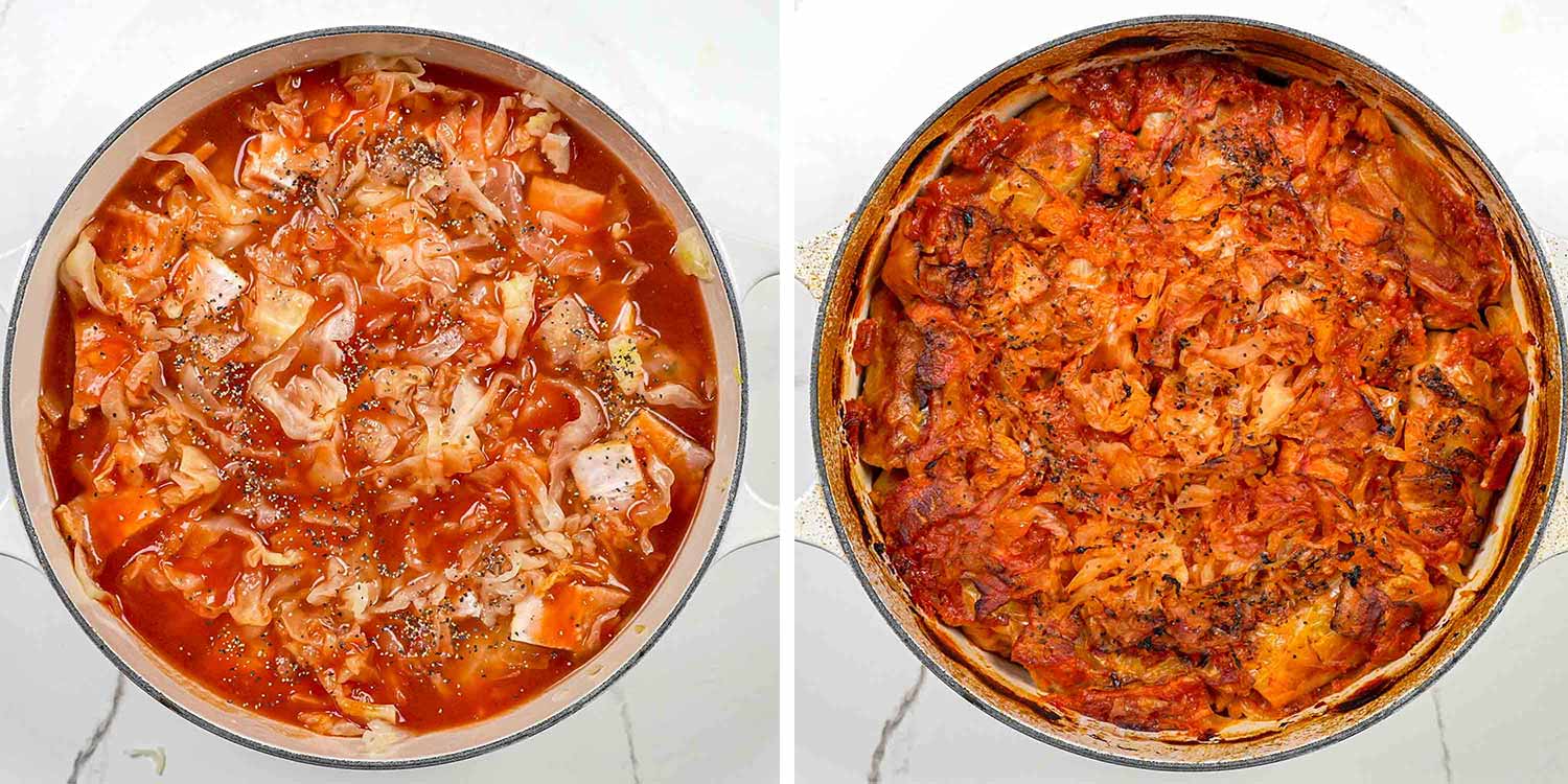 process shots showing how to make romanian cabbage rolls.