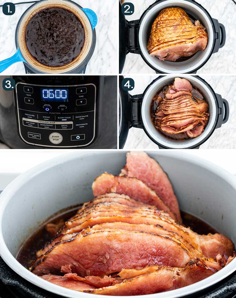 process shots showing how to make Crockpot Brown Sugar Cola Glazed Ham