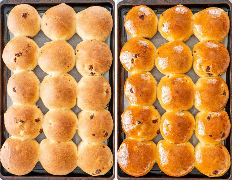 process shots showing how to make hot cross buns.