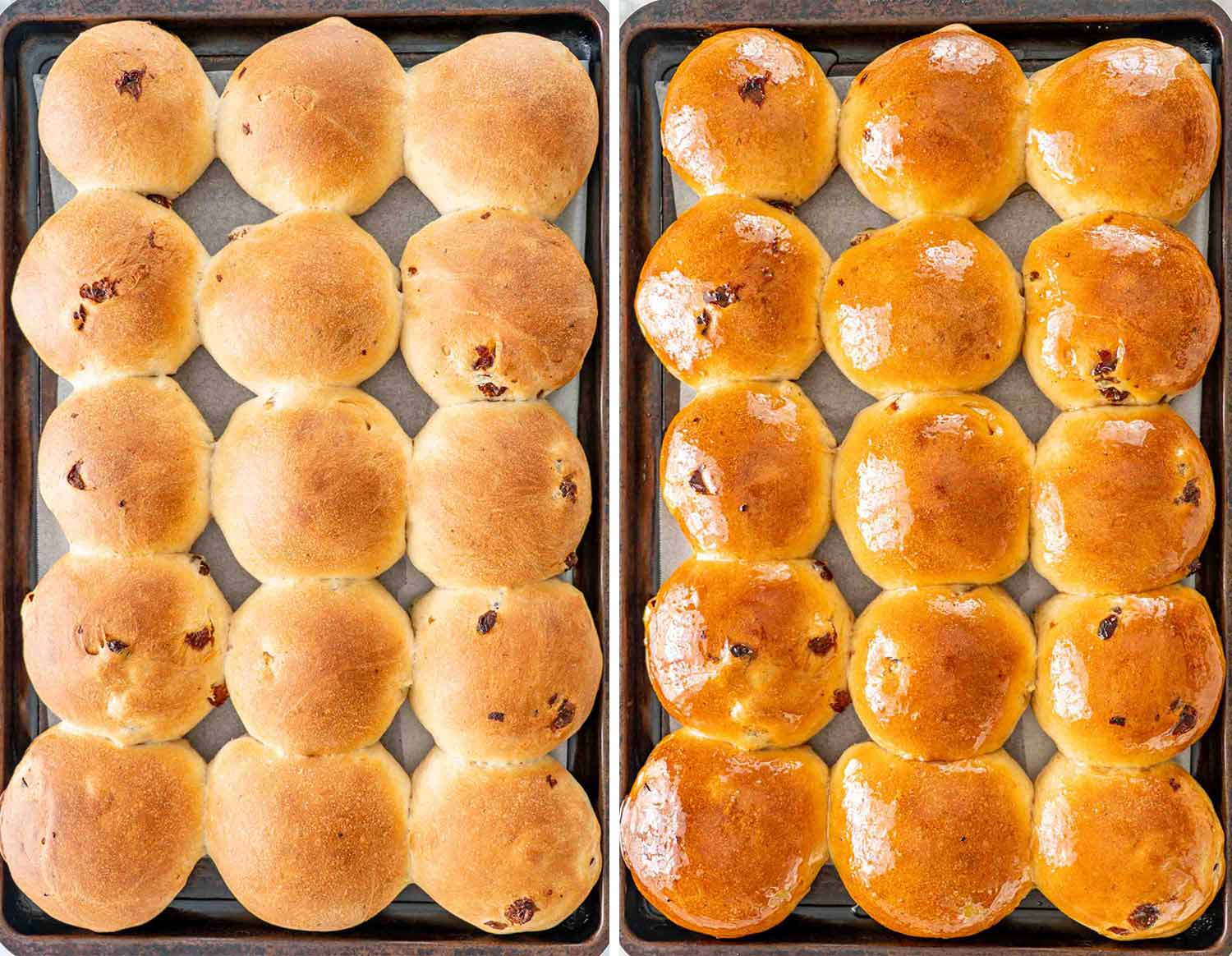 process shots showing how to make hot cross buns.