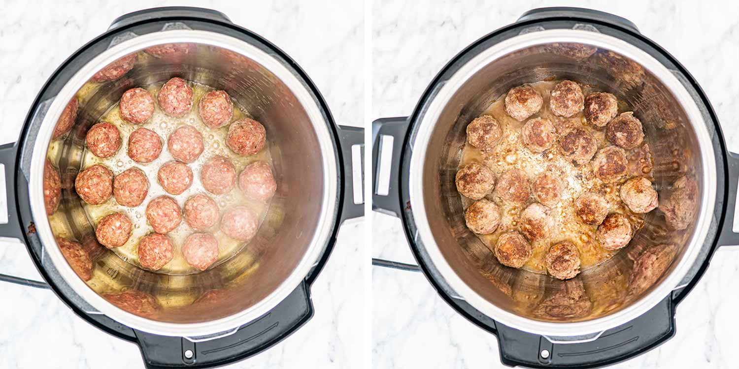 process shots showing how to make swedish meatballs in the instant pot.