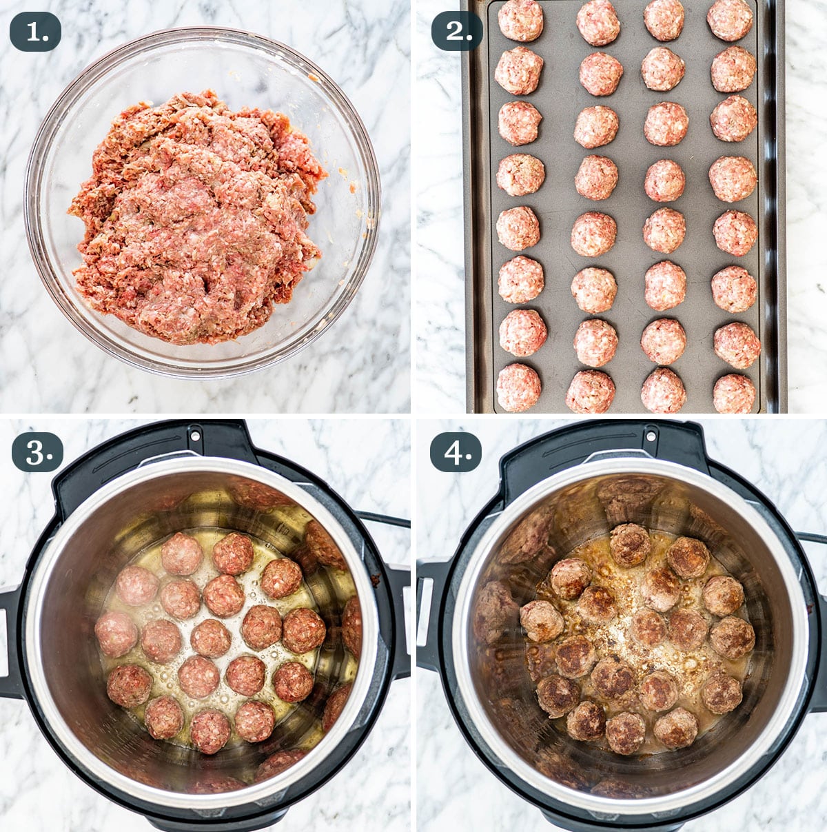 process shots showing how to make meatballs in the instant pot