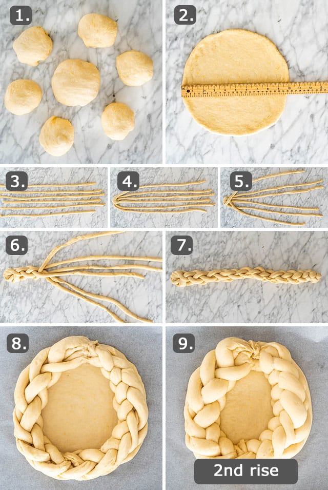 process shots for braiding the dough for pasca