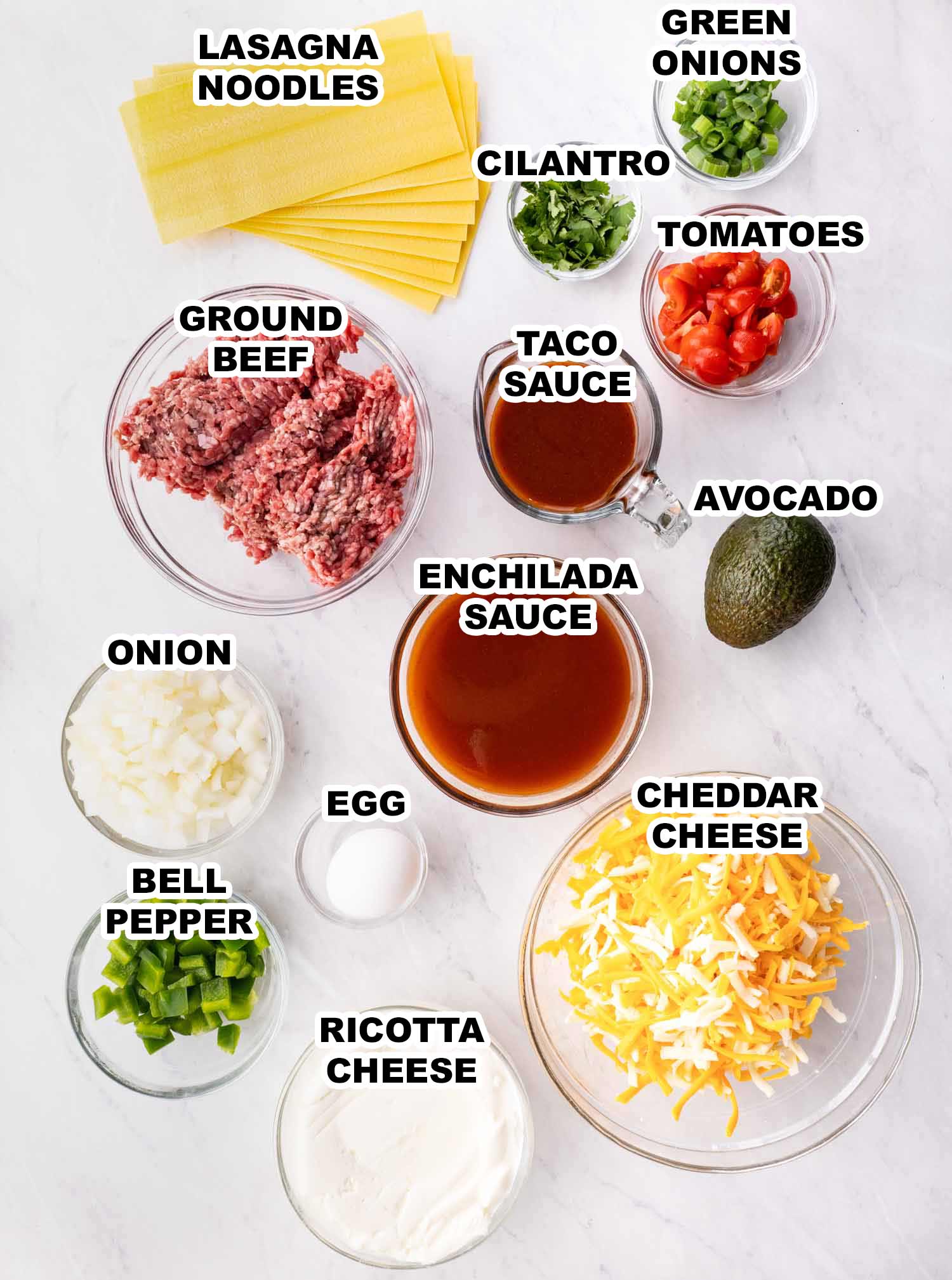 ingredients needed to make taco lasagna.
