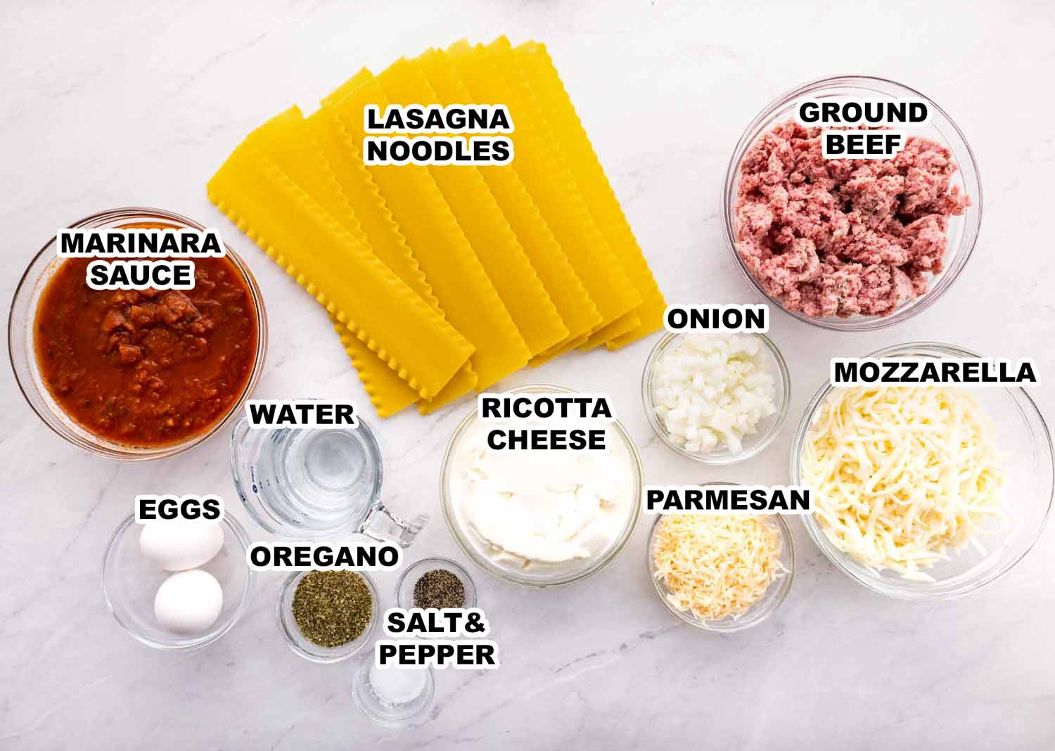 ingredients needed to make beef lasagna.