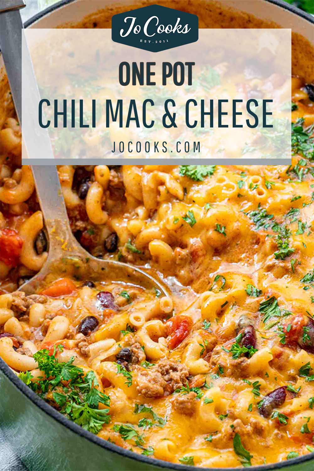 pin for one pot chili mac and cheese