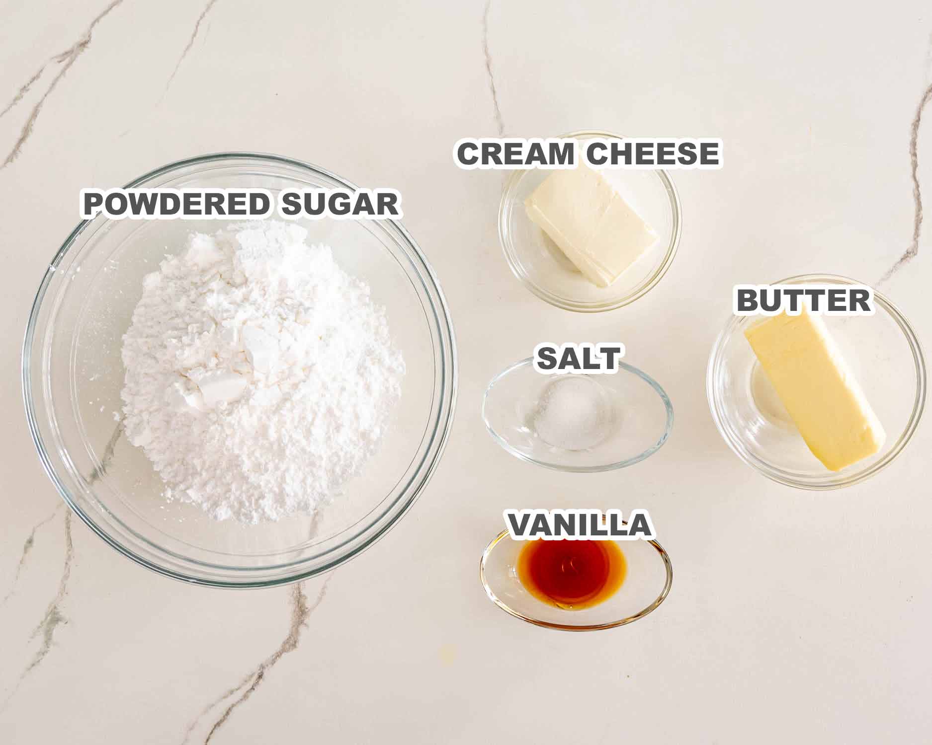 ingredients needed to make cream cheese icing.