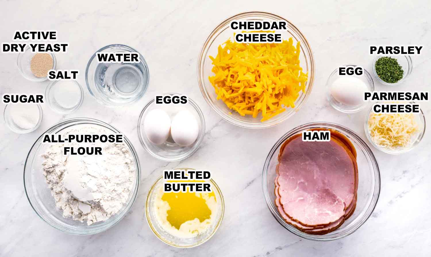 ingredients needed to make ham and cheese pockets.