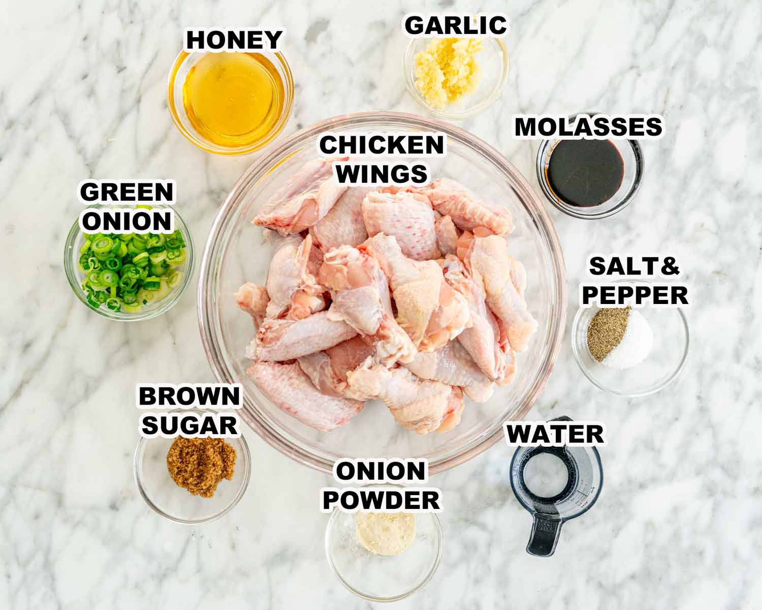 ingredients needed to make honey garlic chicken wings.
