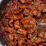 freshly made hungarian goulash in a large pot.