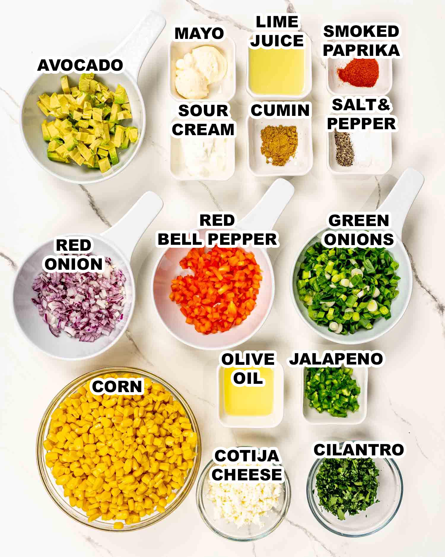 ingredients needed to make mexican street corn salad.
