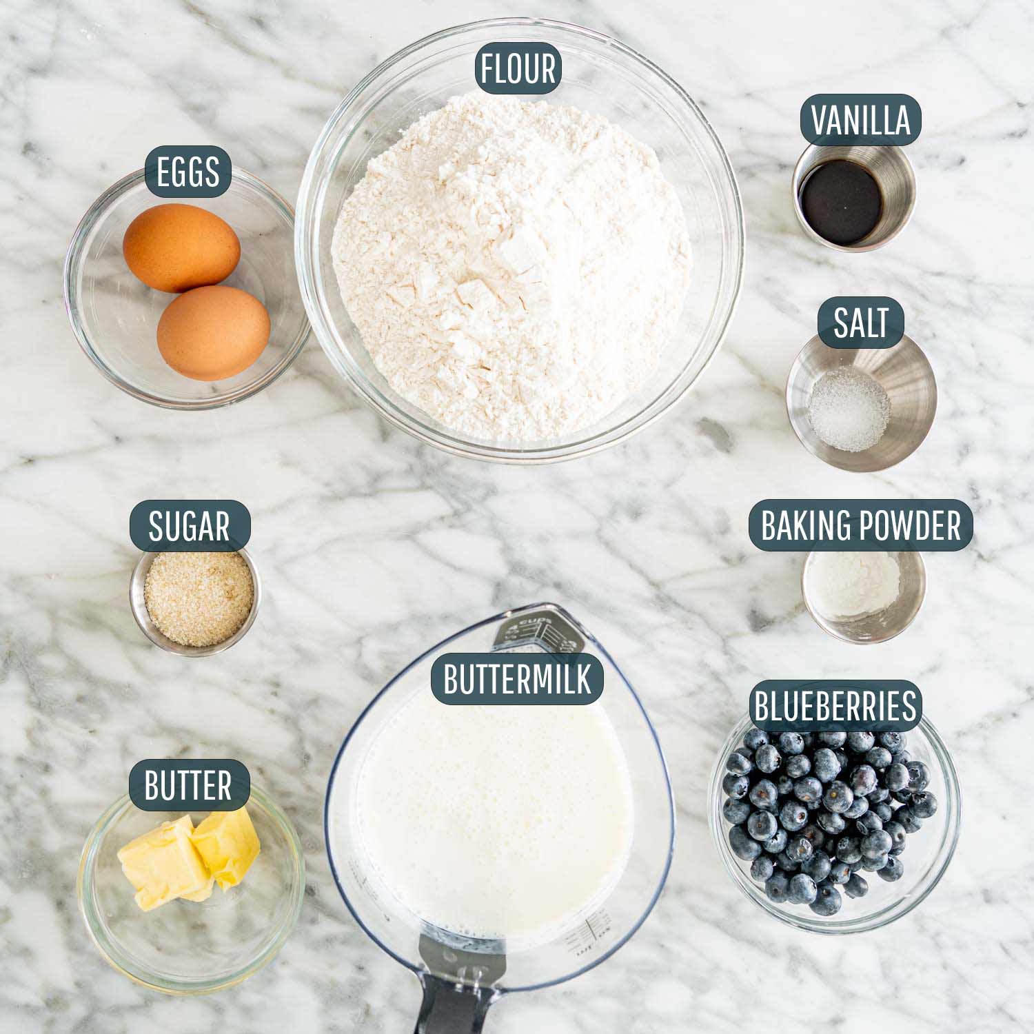 ingredients needed to make pancake muffins.
