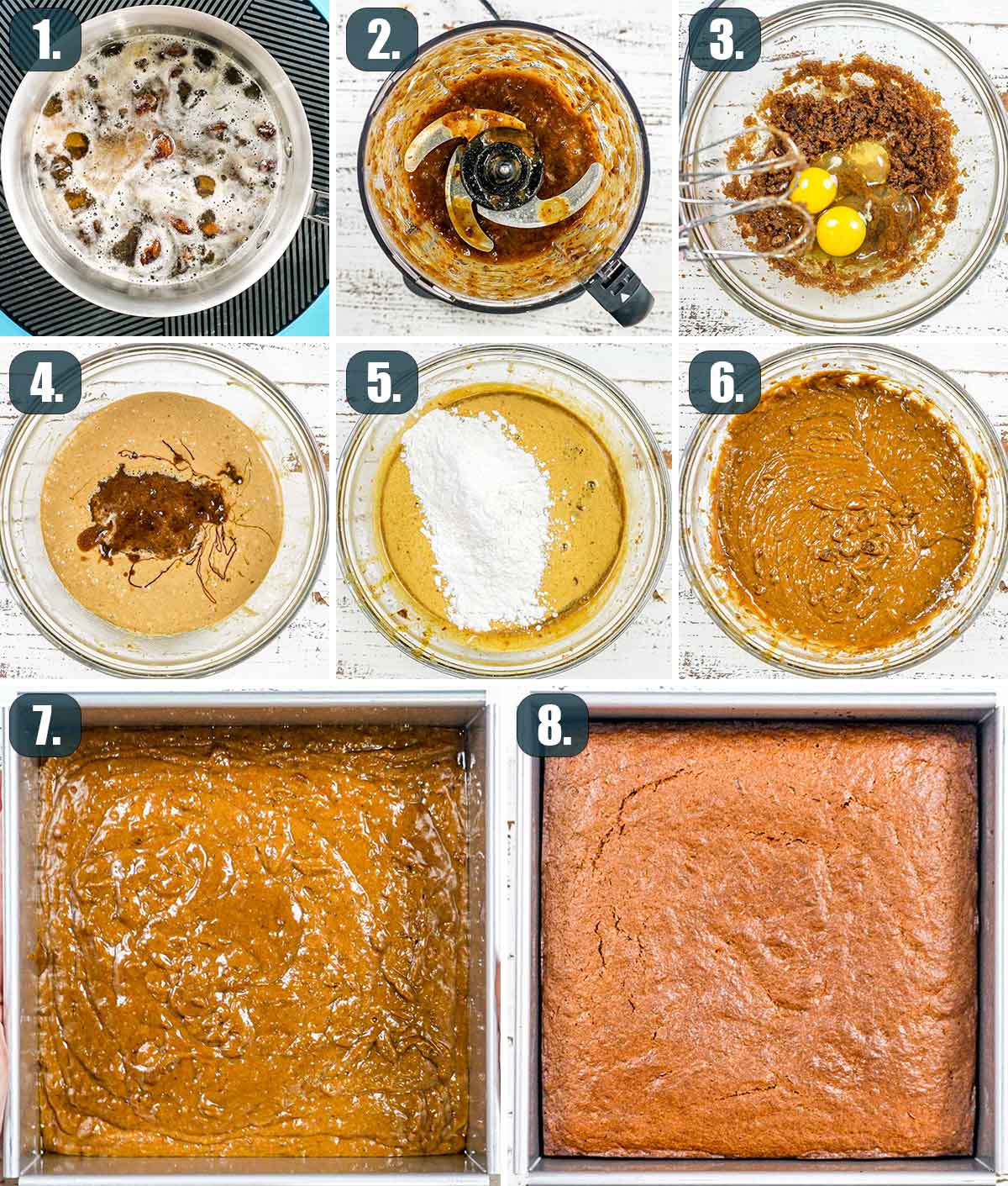 process shots showing how to make sticky toffee pudding.