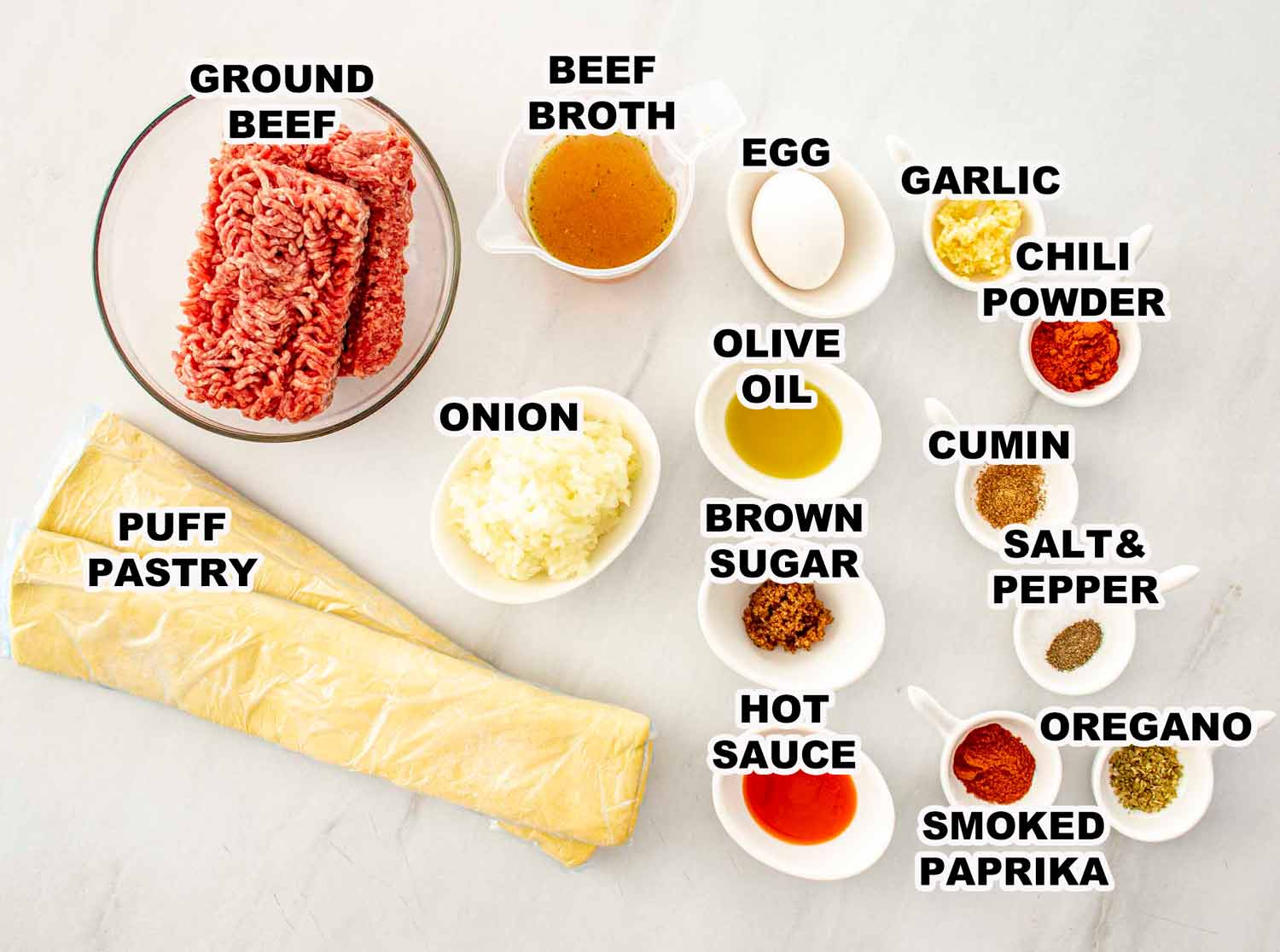 ingredients needed to make beef empanadas.