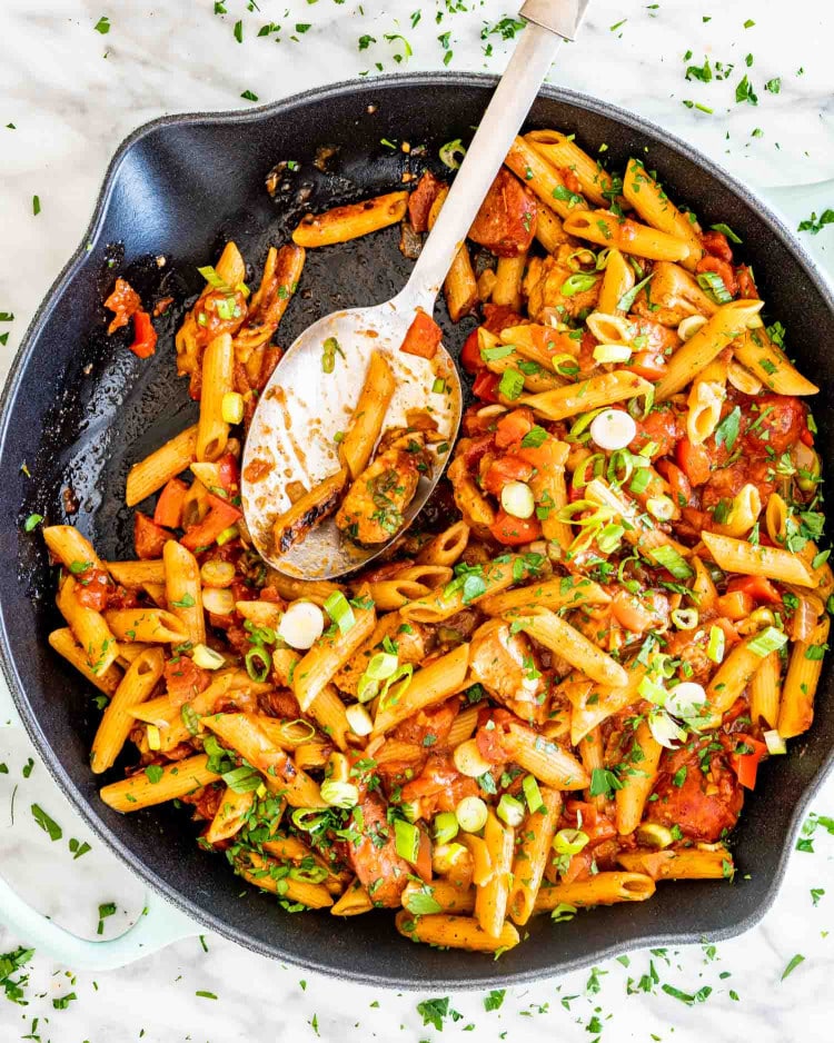 Chicken and Sausage Penne Jambalaya Jo Cooks